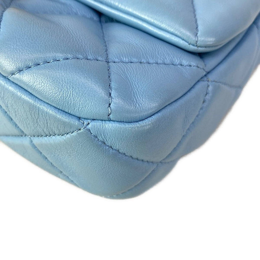 Chanel Shoulder Bag Mini Quilted Light Blue Lambskin — view 7