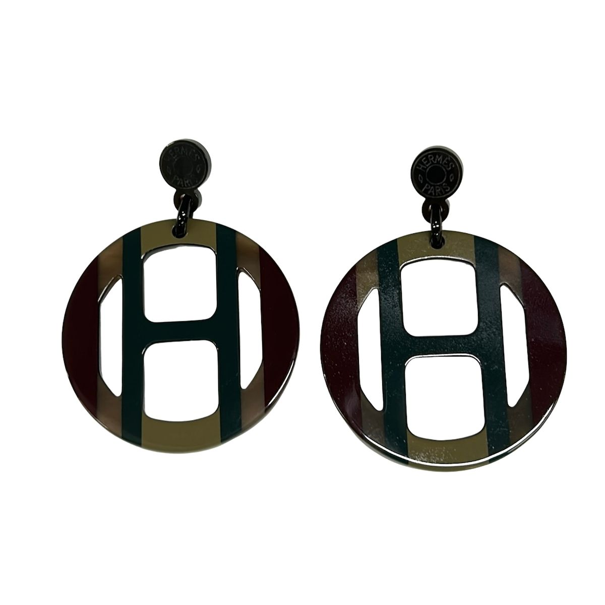Hermes Earrings H Equipe Dark Brown Gray