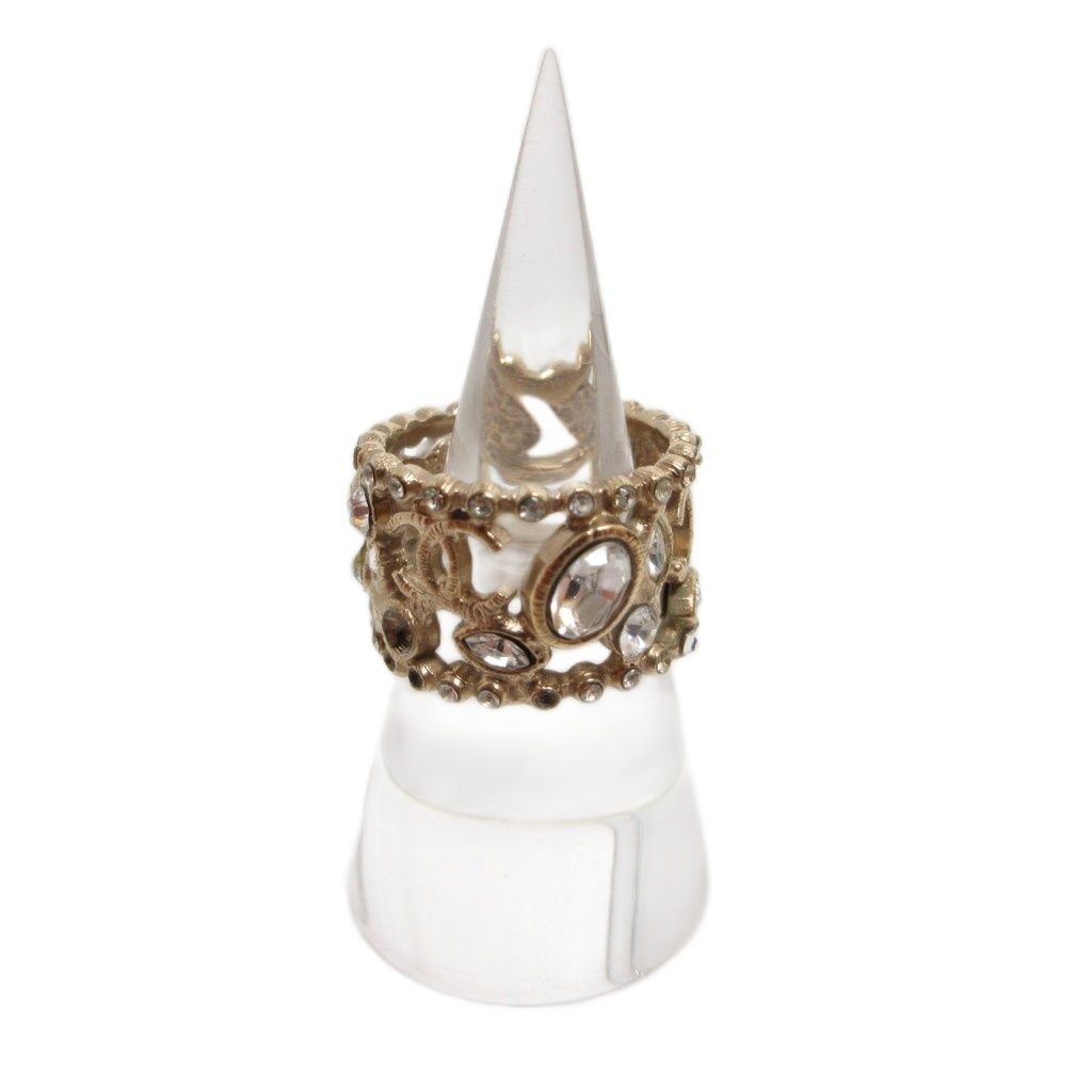 Chanel Ring Wide CC Logo Light Stone 10P Gold Colored — view 4