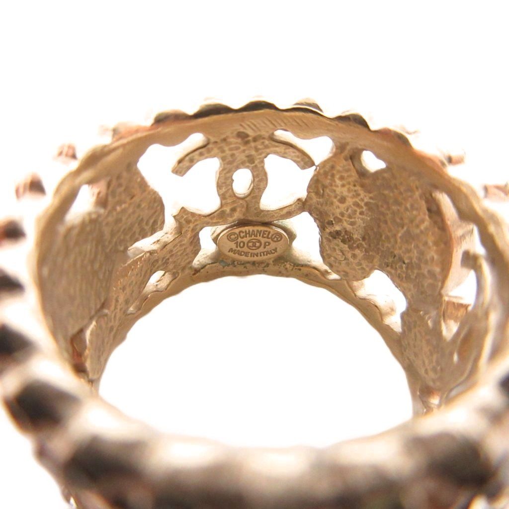 Chanel Ring Wide CC Logo Light Stone 10P Gold Colored — view 6