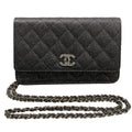 Chanel Wallet Quilted Black Chain Leather Shoulder Bag
