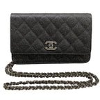 Chanel Wallet Quilted Black Chain Leather Shoulder Bag