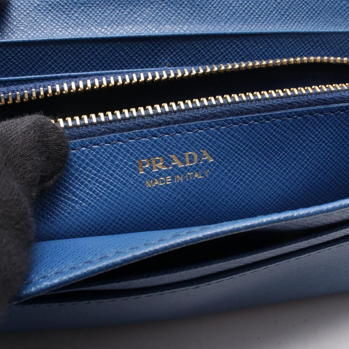 Prada Bifold Wallet Saffiano Metal Blue Leather Logo Zip — view 5