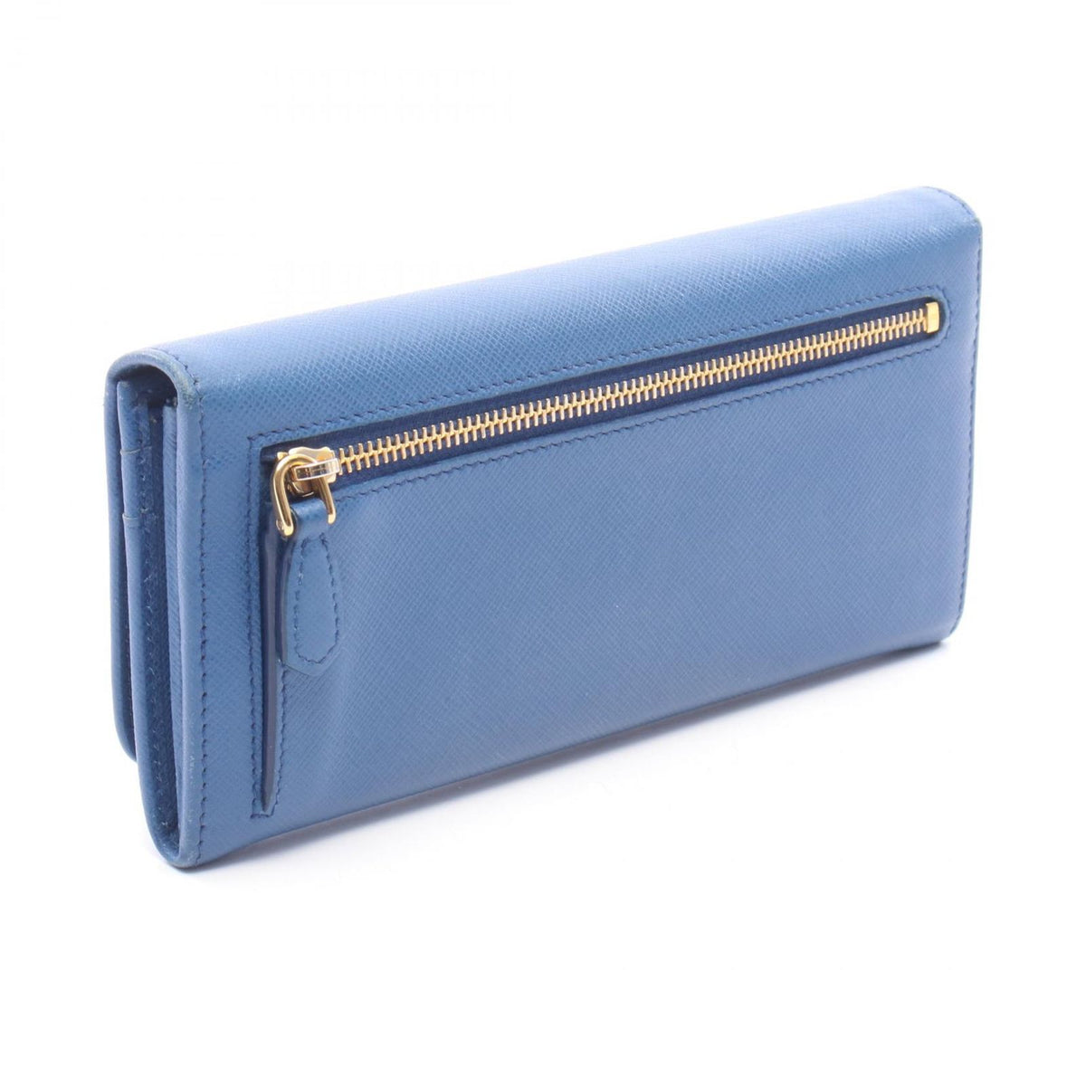 Prada Bifold Wallet Saffiano Metal Blue Leather Logo Zip — view 2