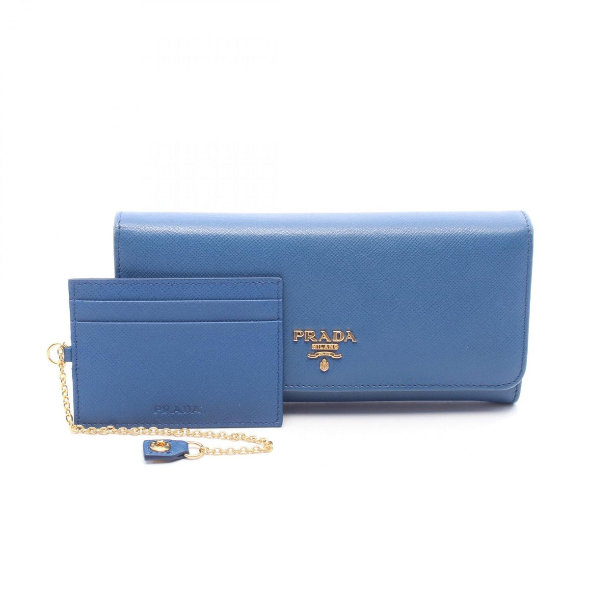 Prada Bifold Wallet Saffiano Metal Blue Leather Logo Zip — view 6