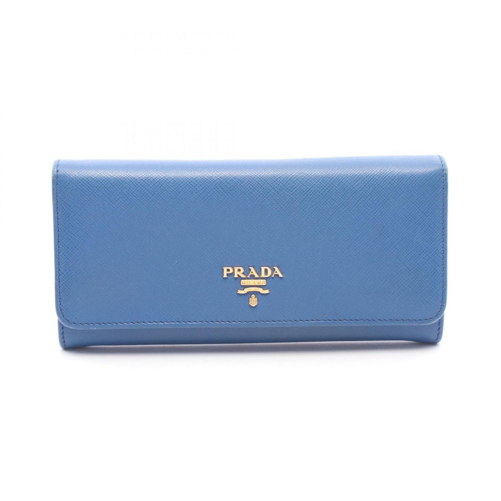 Prada Bifold Wallet Saffiano Metal Blue Leather Logo Zip
