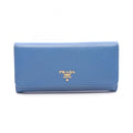 Prada Bifold Wallet Saffiano Metal Blue Leather Logo Zip