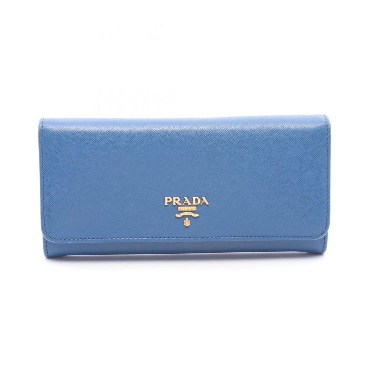 Prada Bifold Wallet Saffiano Metal Blue Leather Logo Zip