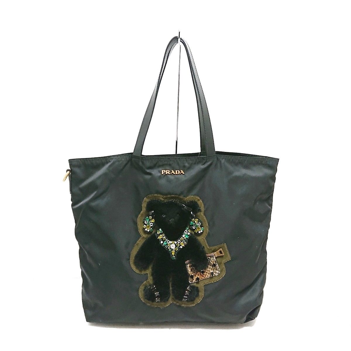 Prada Tote Bag Black Green Multi Leather Tag Bijou Bear