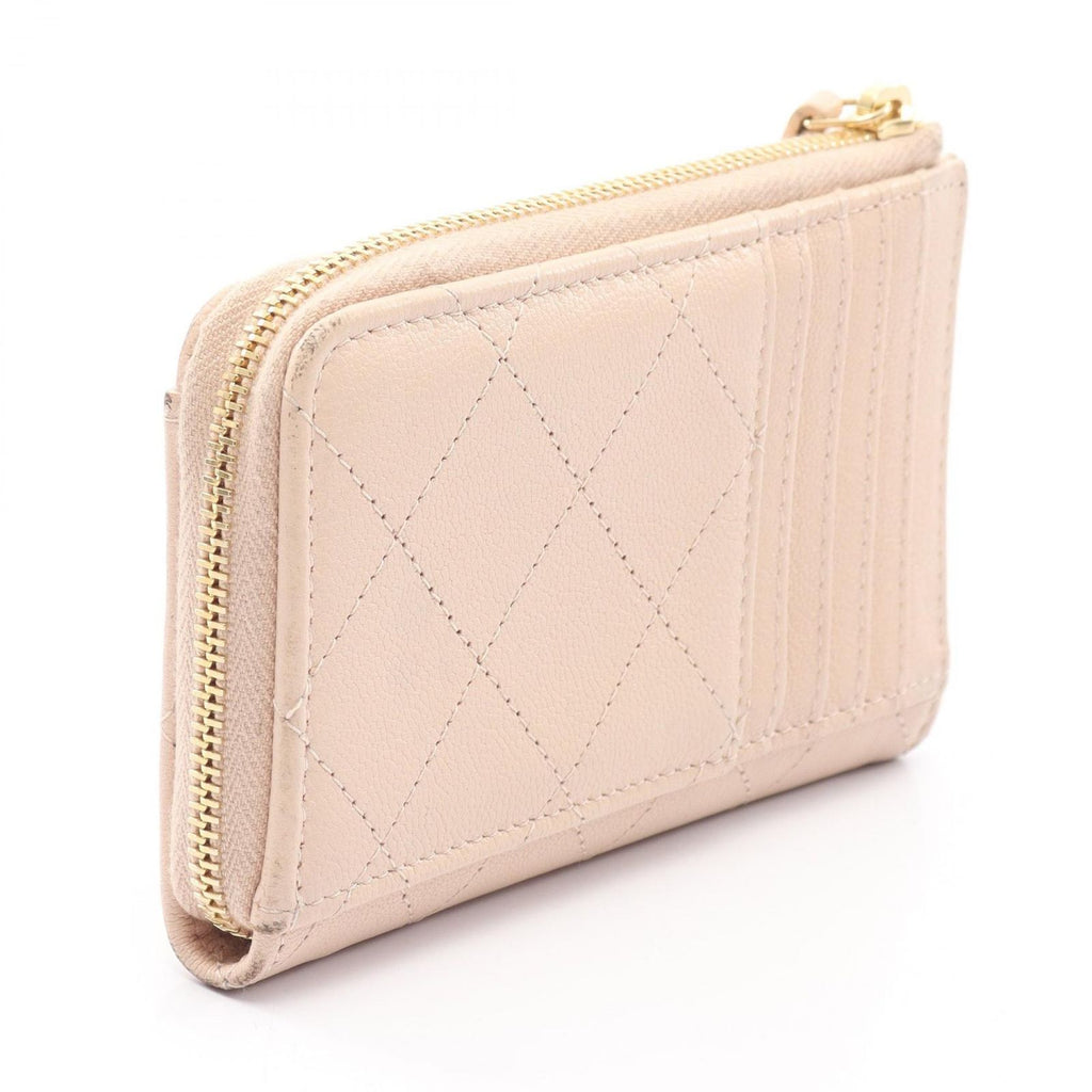 Chanel Coin Purse CC Logo Zip Card Case Pink Beige Leather Quilted Fragment — view 2