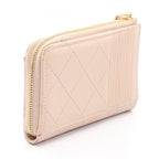 Chanel Coin Purse CC Logo Zip Card Case Pink Beige Leather Quilted Fragment — view 2