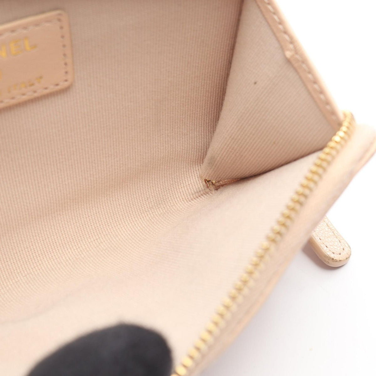 Chanel Coin Purse CC Logo Zip Card Case Pink Beige Leather Quilted Fragment — view 7