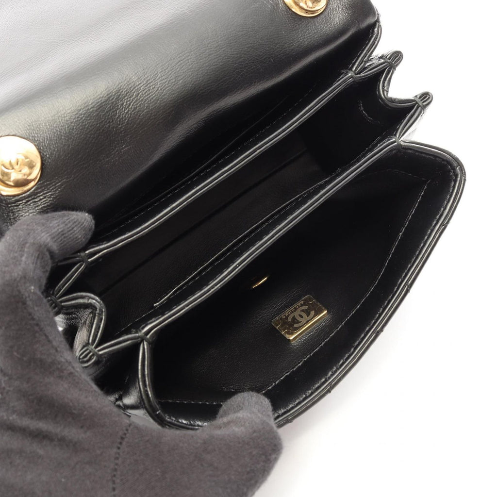 Chanel Shoulder Bag Mini Quilted 2-Way Black Lambskin Small Flap Chain — view 3