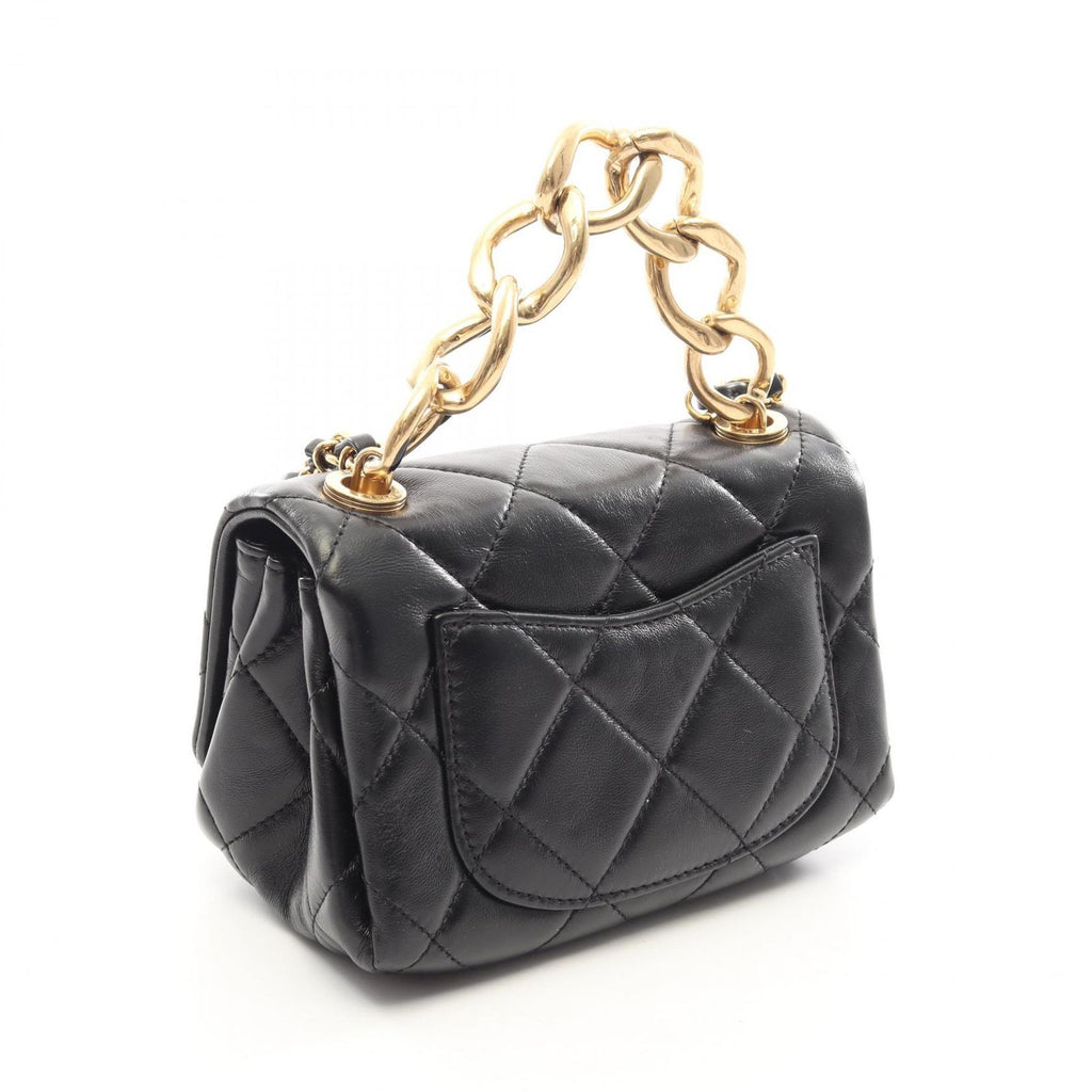 Chanel Shoulder Bag Mini Quilted 2-Way Black Lambskin Small Flap Chain — view 2