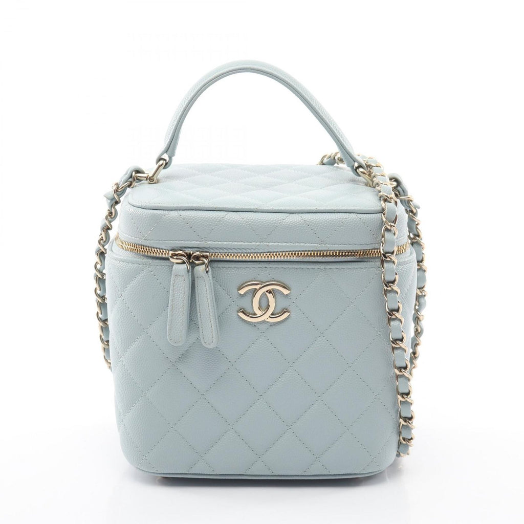 Chanel Shoulder Bag Quilted 2-Way Light Blue Caviar Leather Vanity Chain