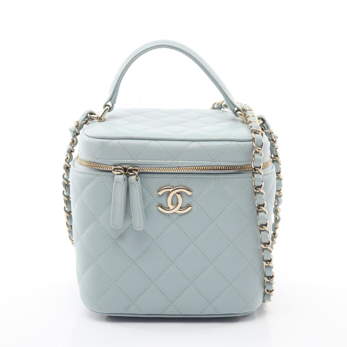 Chanel Shoulder Bag Quilted 2-Way Light Blue Caviar Leather Vanity Chain