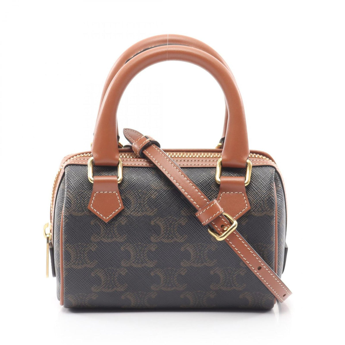 Celine Handbag Black Brown Leather Triomphe Mini