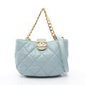 Chanel Shoulder Bag Quilted 2-Way Light Blue Lambskin Small Chain