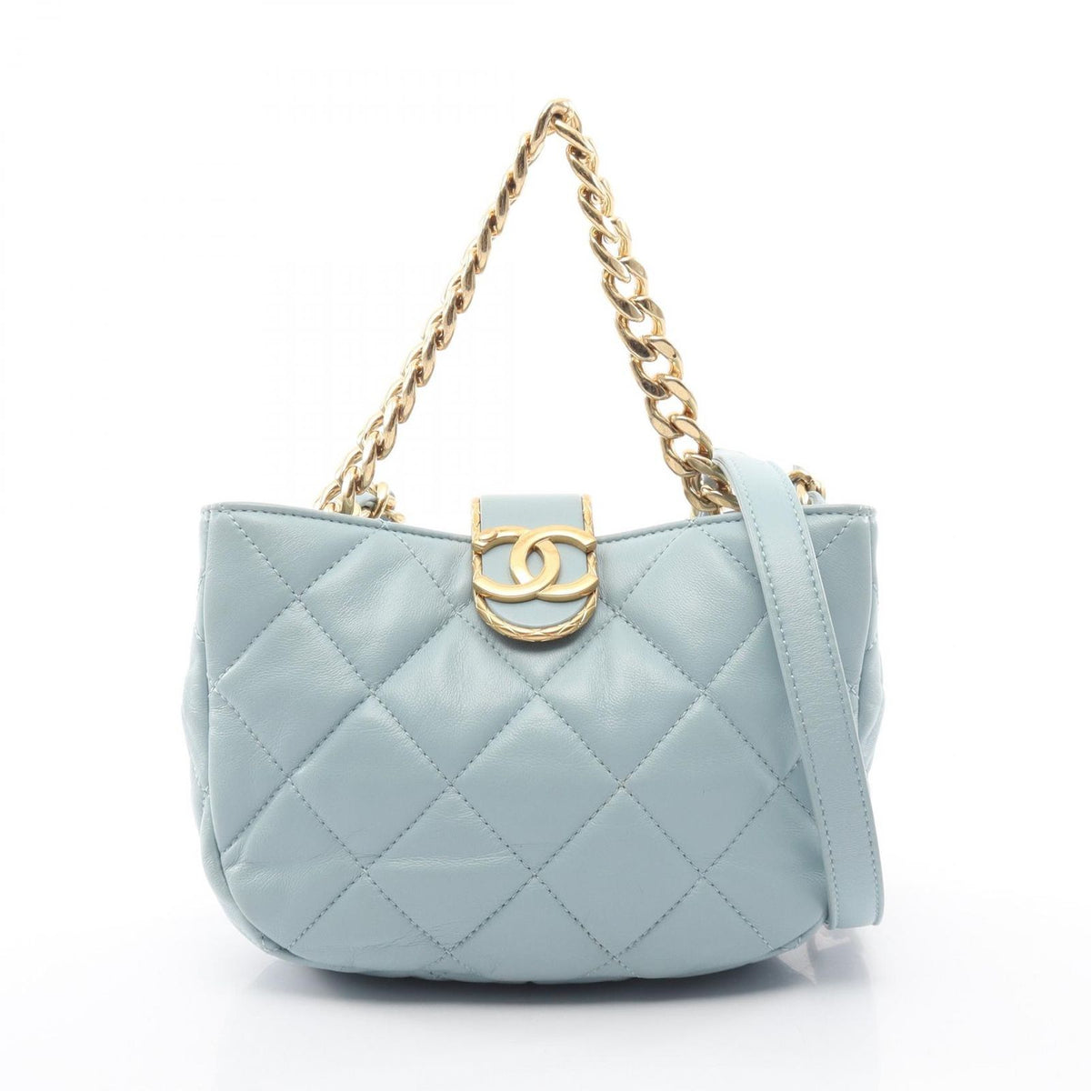 Chanel Shoulder Bag Quilted 2-Way Light Blue Lambskin Small Chain