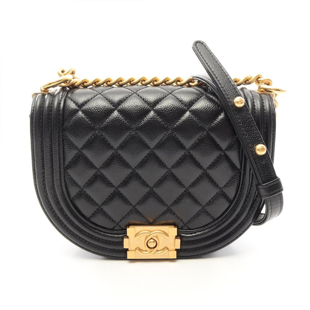 Chanel Shoulder Bag Boy Small Black Caviar Leather Chain
