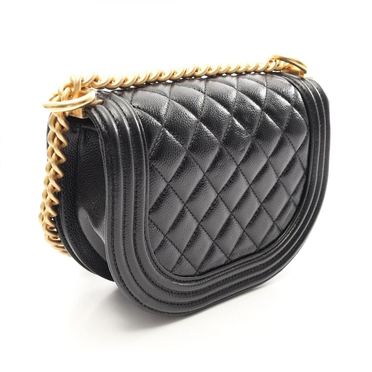 Chanel Shoulder Bag Boy Small Black Caviar Leather Chain — view 2