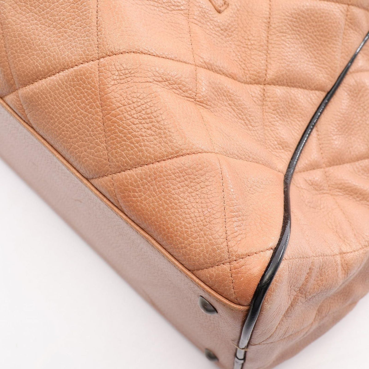 Chanel Boston Bag Quilted Pink Beige Black Caviar Leather — view 7