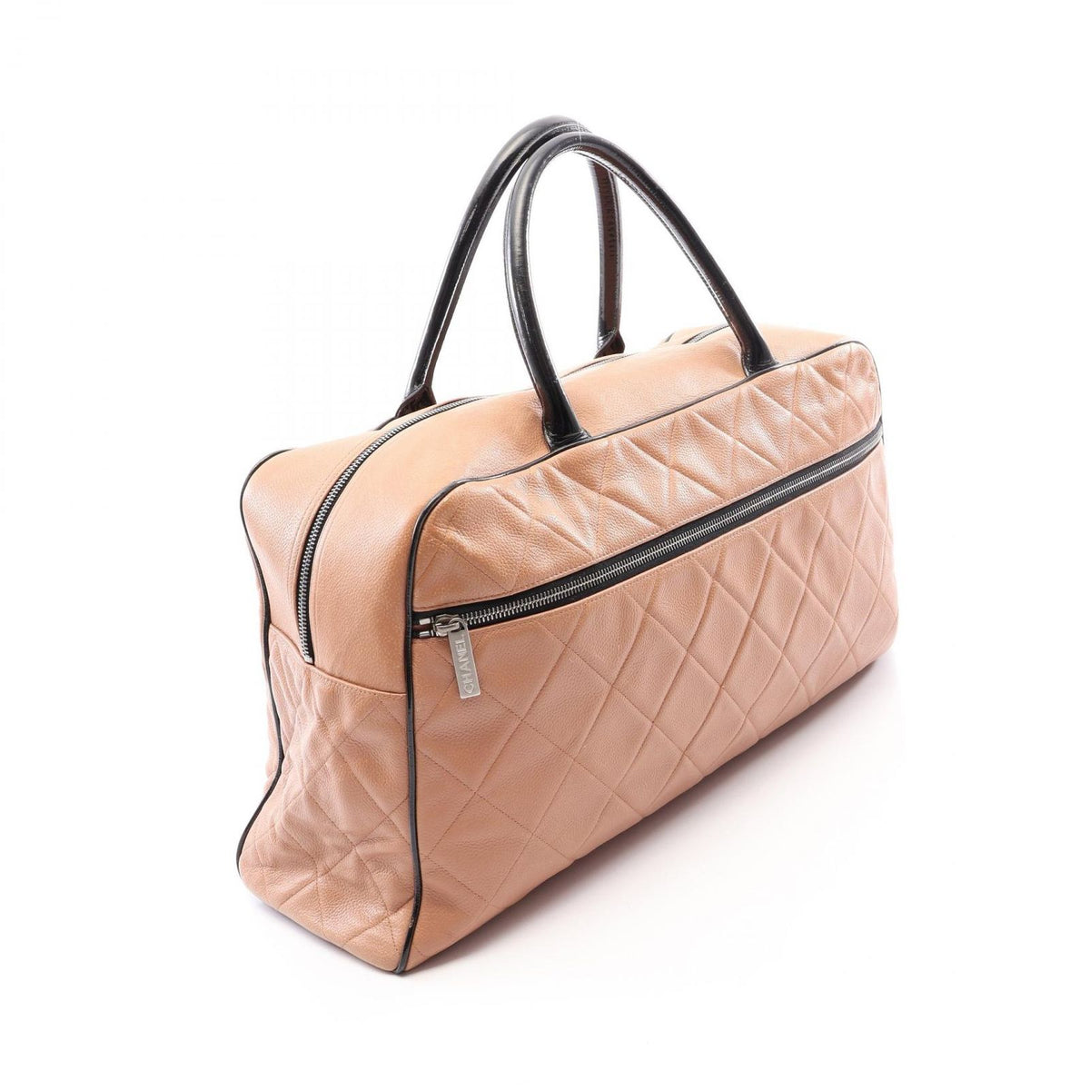Chanel Boston Bag Quilted Pink Beige Black Caviar Leather — view 2