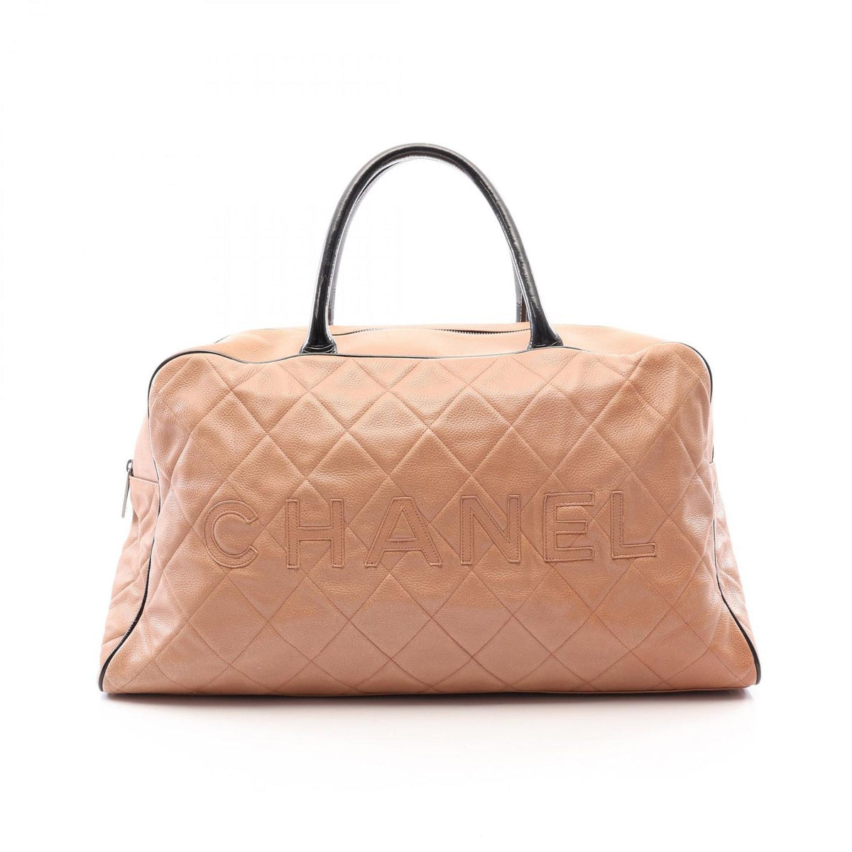 Chanel Boston Bag Quilted Pink Beige Black Caviar Leather