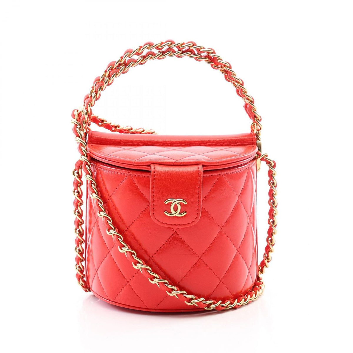 Chanel Shoulder Bag Quilted Vanity 2-Way Red Lambskin Chain