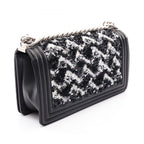 Chanel Shoulder Bag Boy Sequin Black White Lambskin Chain — view 2