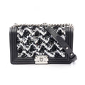 Chanel Shoulder Bag Boy Sequin Black White Lambskin Chain