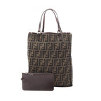 Fendi Tote Bag Zucca Brown Canvas Leather