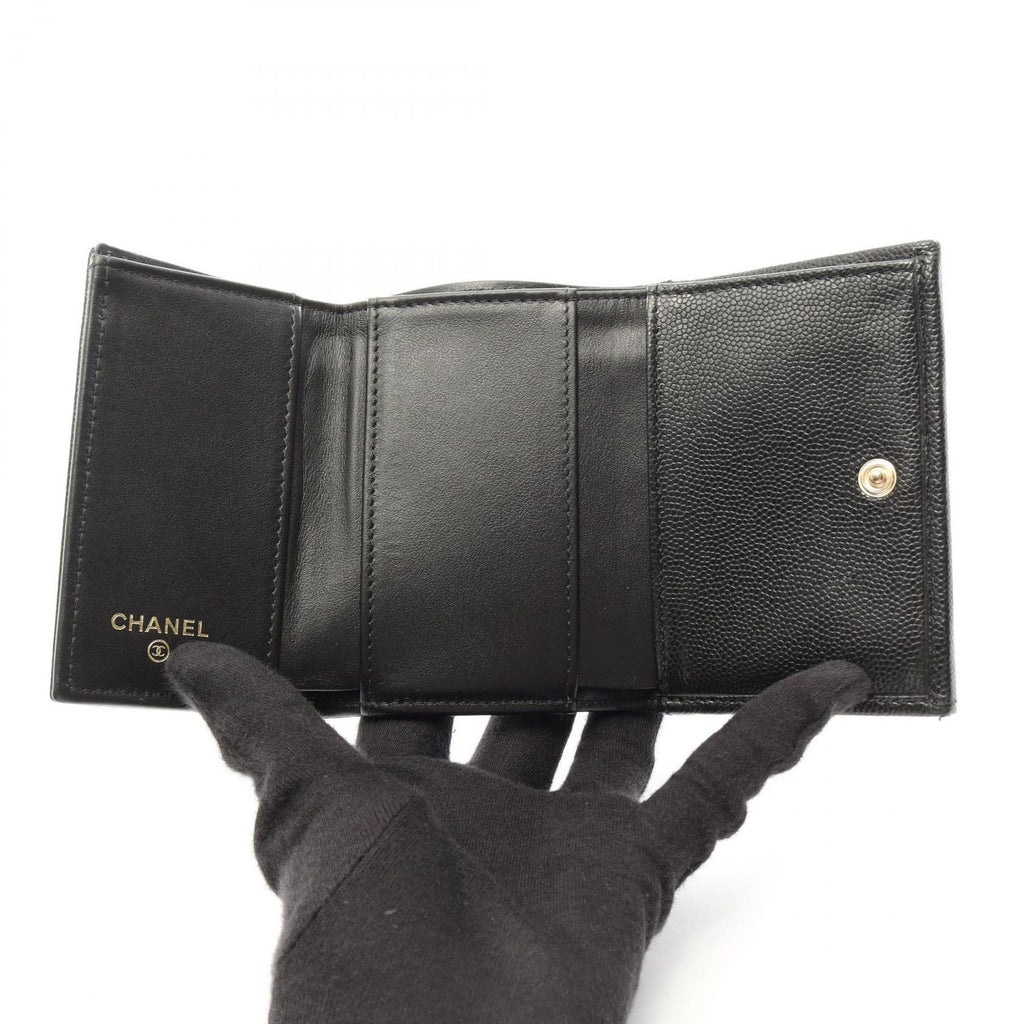 Chanel Trifold Wallet CC Logo Small Flap Black Caviar Leather — view 3