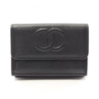 Chanel Trifold Wallet CC Logo Small Flap Black Caviar Leather