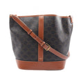 Celine Shoulder Bag Triomphe Medium Bucket Dark Brown Leather