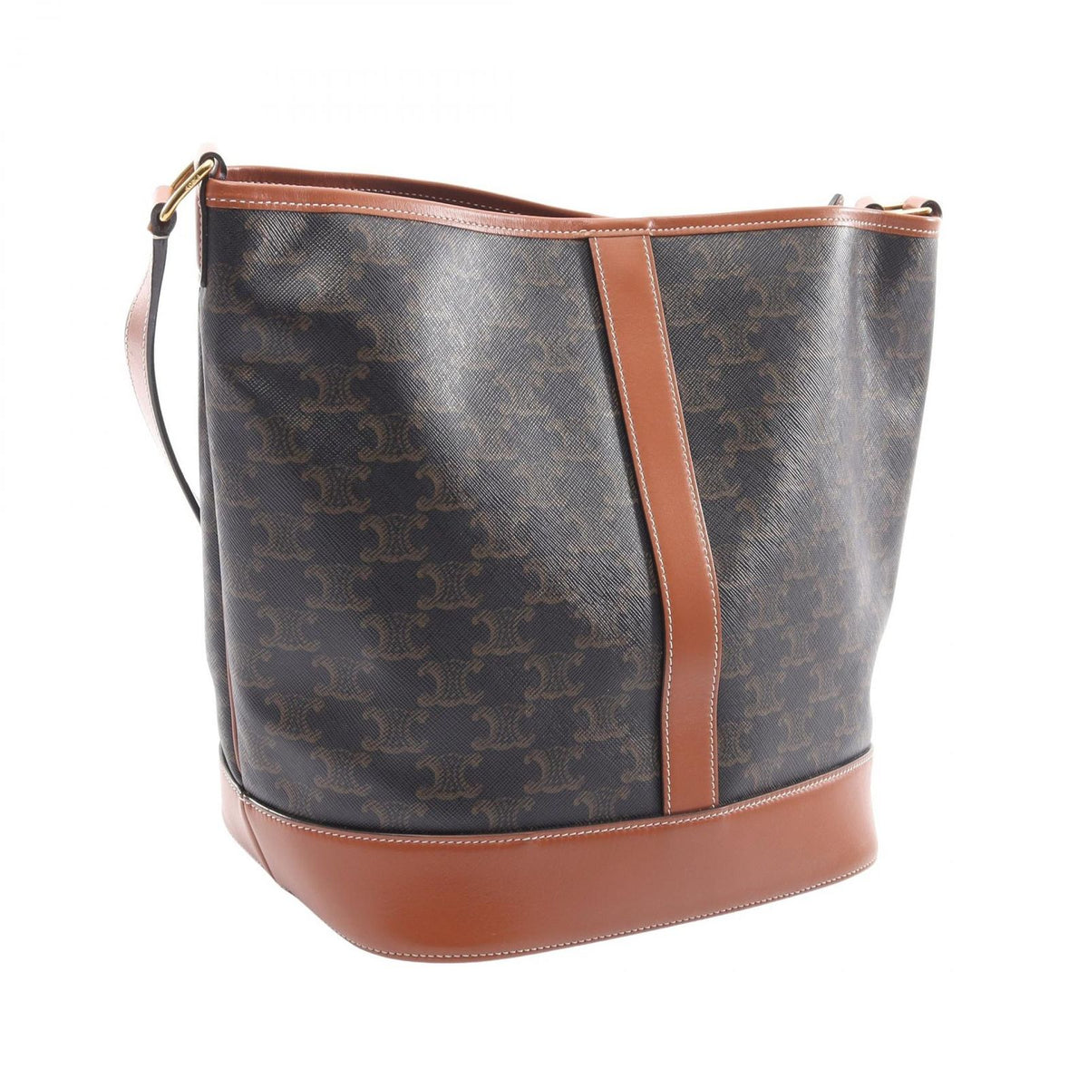 Celine Shoulder Bag Triomphe Medium Bucket Dark Brown Leather — view 2