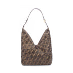 Fendi Shoulder Bag Zucca Brown Black Canvas Leather