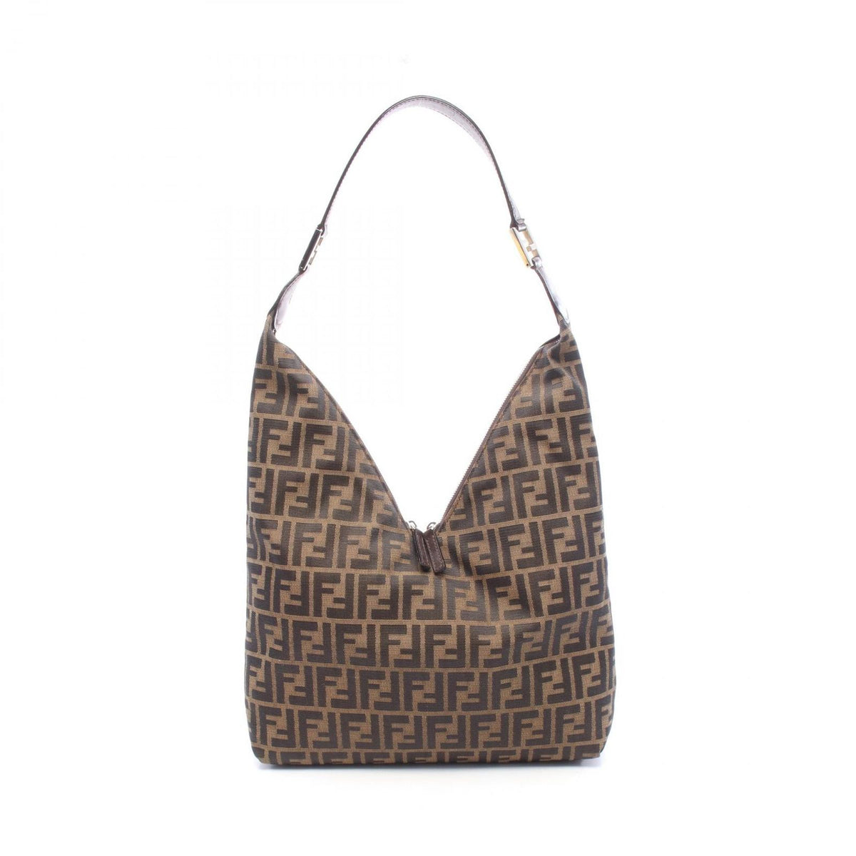 Fendi Shoulder Bag Zucca Brown Black Canvas Leather