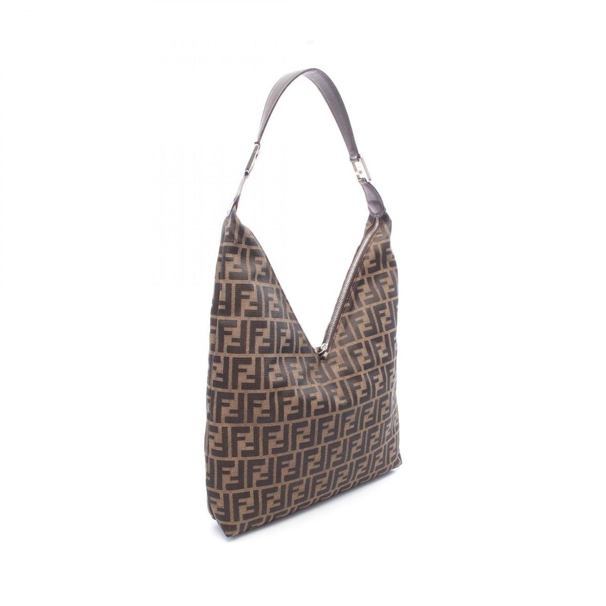 Fendi Shoulder Bag Zucca Brown Black Canvas Leather — view 2