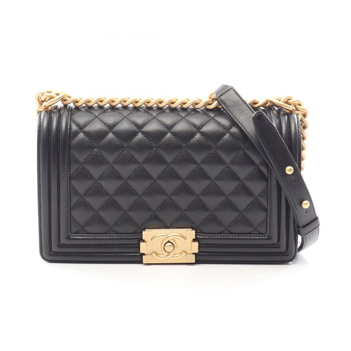 Chanel Shoulder Bag Boy Black Caviar Leather Chain