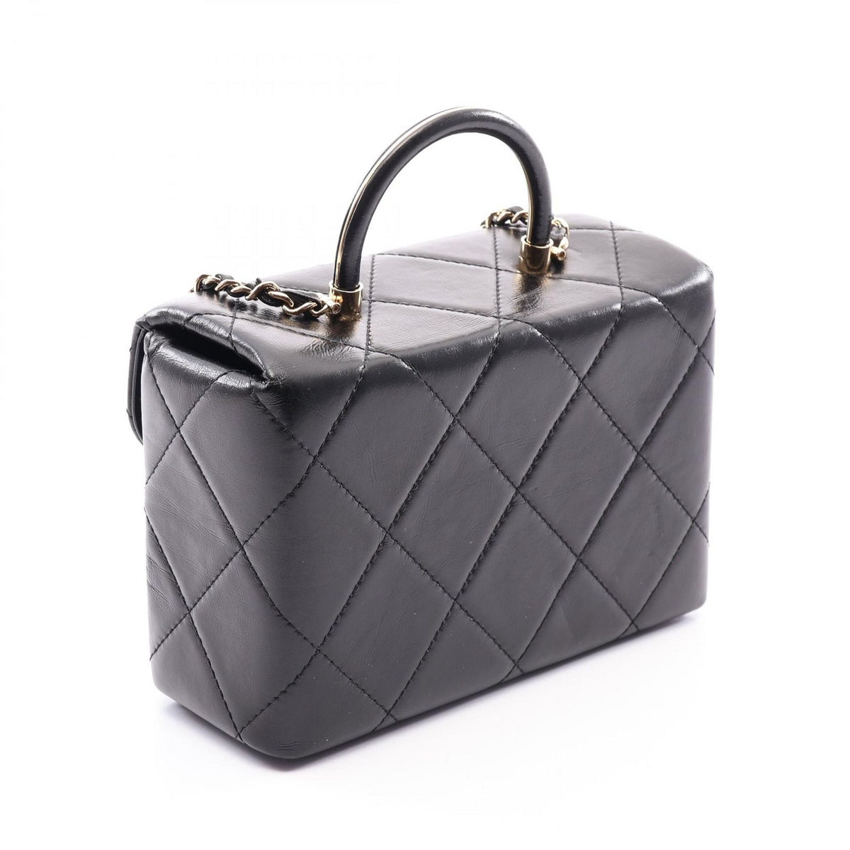 Chanel Shoulder Bag Quilted Top Handle Vanity 2-Way Black Leather Chain — view 2