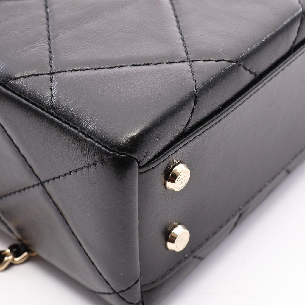 Chanel Shoulder Bag Quilted Top Handle Vanity 2-Way Black Leather Chain — view 6