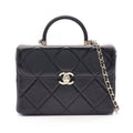 Chanel Shoulder Bag Quilted Top Handle Vanity 2-Way Black Leather Chain