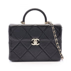 Chanel Shoulder Bag Quilted Top Handle Vanity 2-Way Black Leather Chain