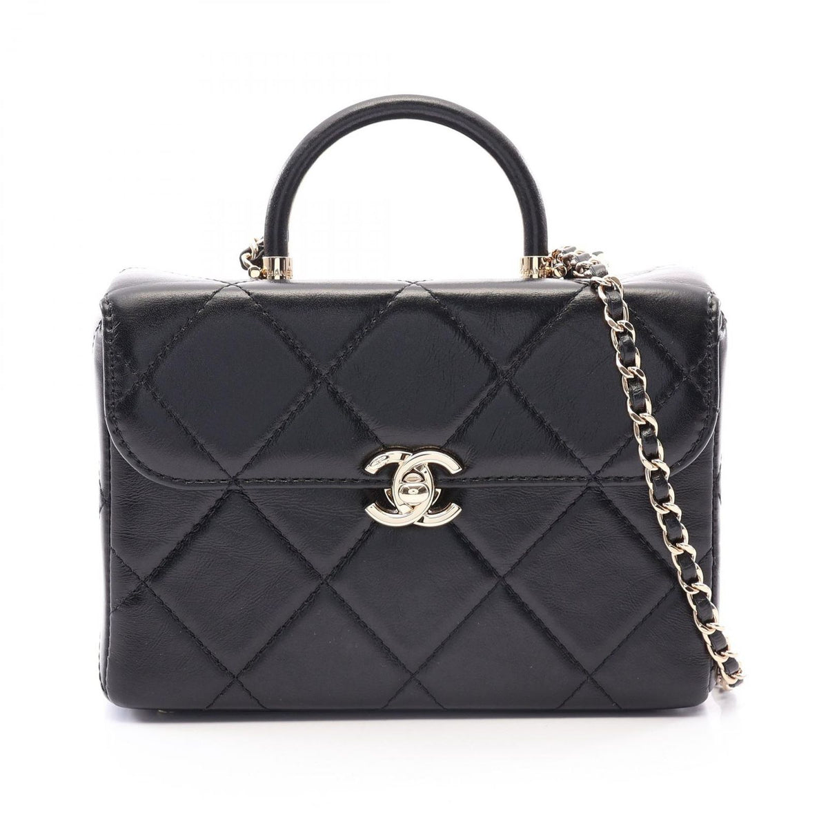 Chanel Shoulder Bag Quilted Top Handle Vanity 2-Way Black Leather Chain
