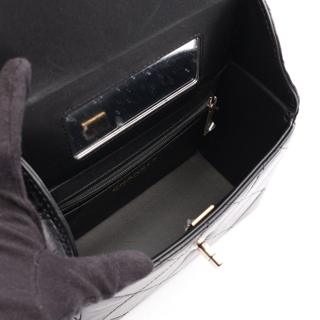 Chanel Shoulder Bag Quilted Top Handle Vanity 2-Way Black Leather Chain — view 3