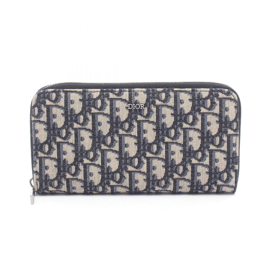 Dior Round Wallet Oblique Beige Navy Canvas