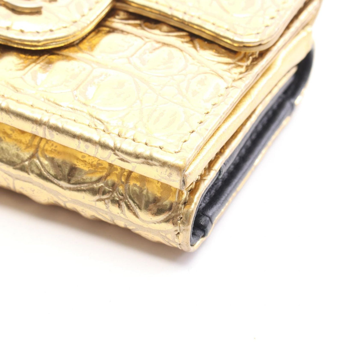 Chanel Trifold Wallet Classic Small Croco Embossed Gold Leather — view 8
