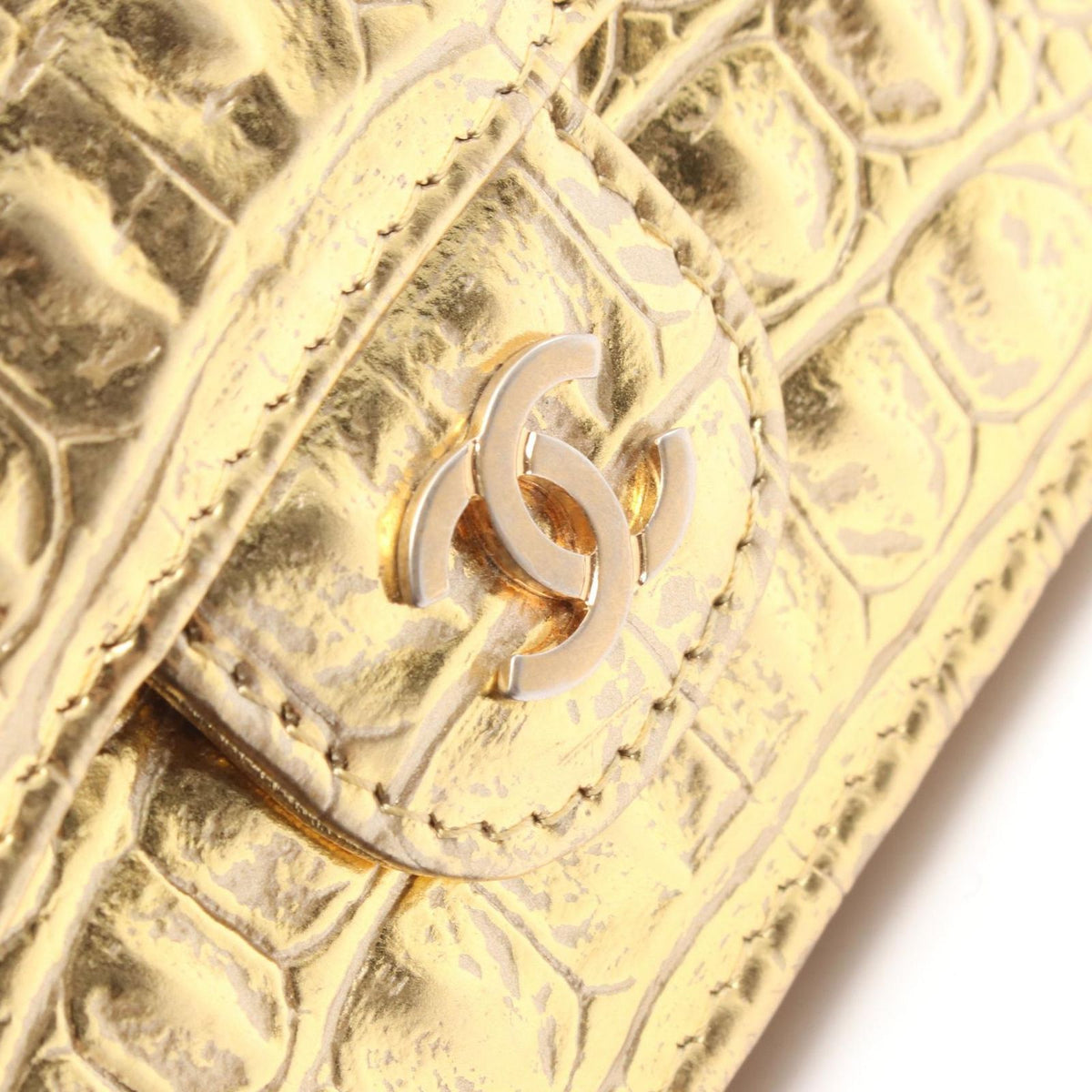 Chanel Trifold Wallet Classic Small Croco Embossed Gold Leather — view 7