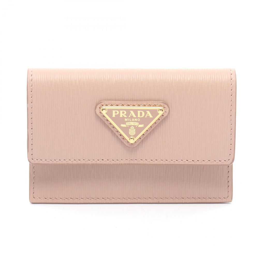 Prada Card Case Triangle Logo Pink Beige Leather